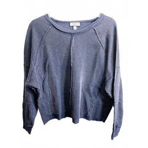 Discreet New York Blue and gray striped ribbed distressed cropped top Ladies L